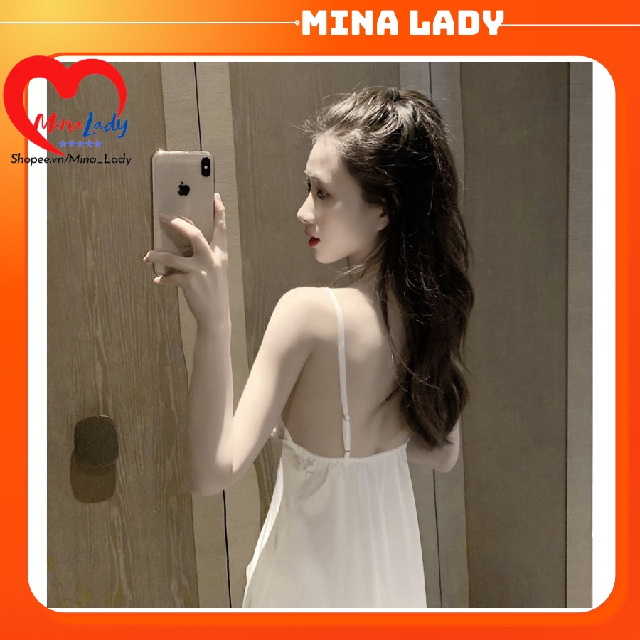 Đầm Váy Ngủ Lụa 2 dây Cao Cấp MINALADY Kèm Mút Ngực Mềm Mịn Sang Chảnh Mát Lạnh - VL165