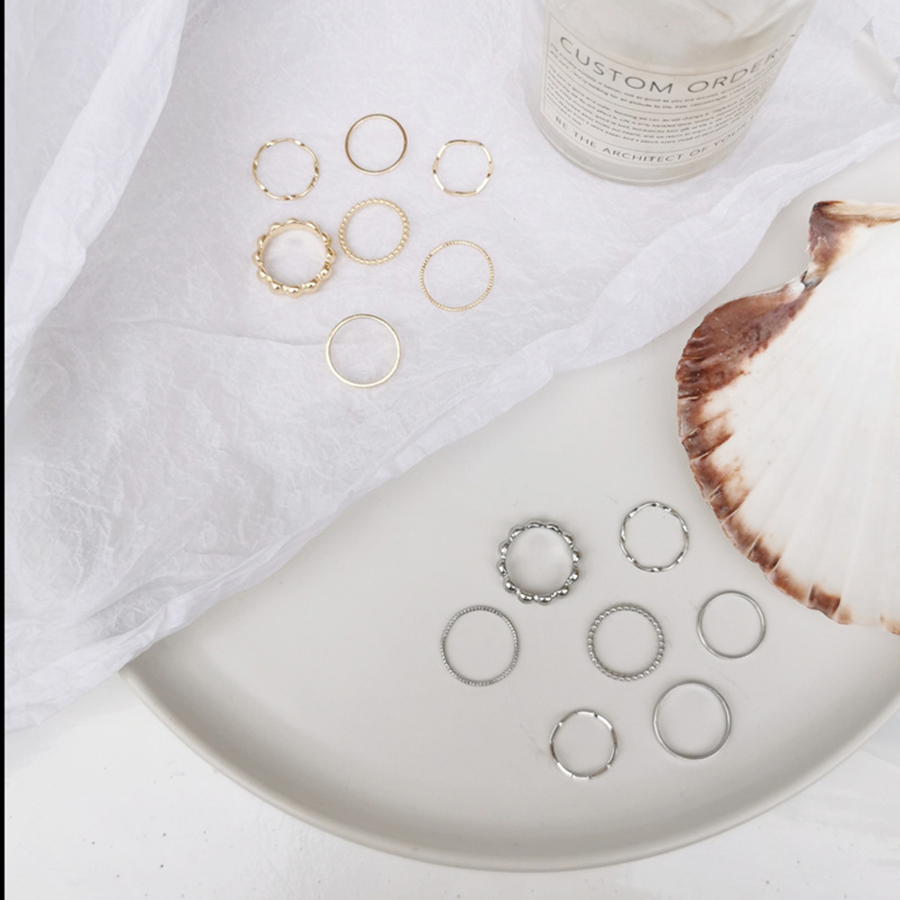 Bộ 7 Nhẫn Thiết Kế Giản Đơn Phong Cách Hàn Quốc Thanh Lịch Cho Nữ