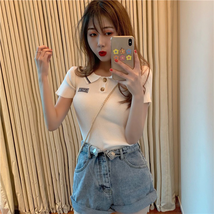 Áo thun ZHELIHANGFEI polo tay ngắn phong cách hong kong thời trang mùa hè hàng mới dành cho bạn nữ