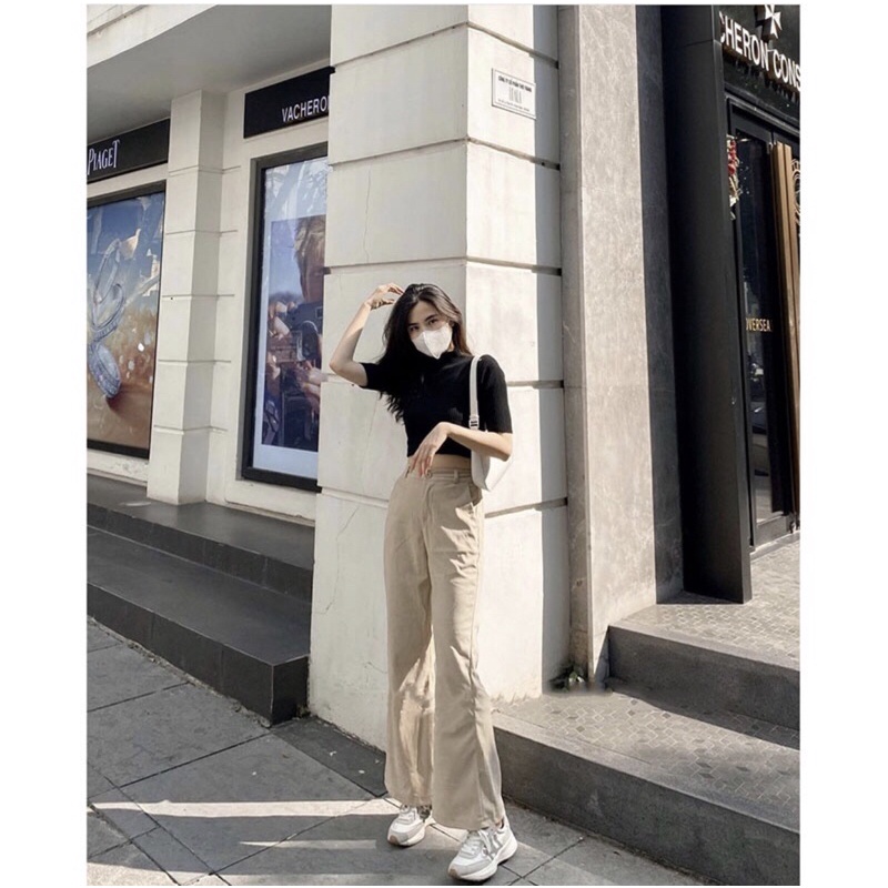 Quần nhung tăm ống loe cạp cao, Quần nhung tăm ống rộng lưng cao