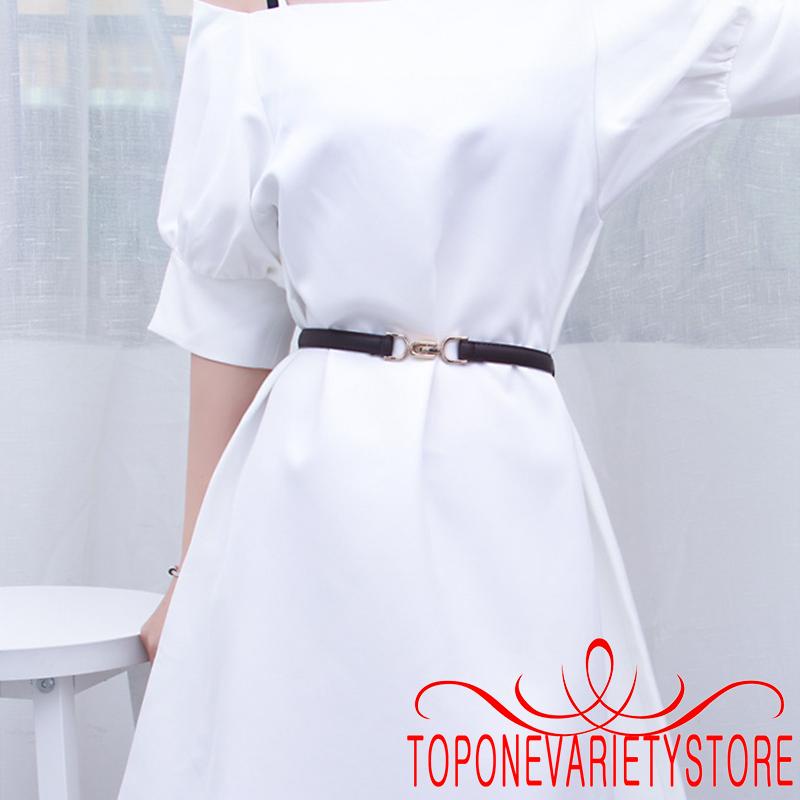 Thắt lưng nữ giả da màu trơn có khóa kim loại thời trang