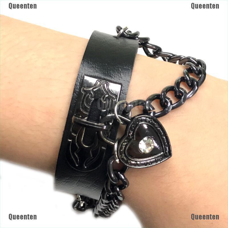 ★Queen★Personality Punk  Gothic Rhinestone Heart Spikes Leather  Jewelry Bracelet Gift