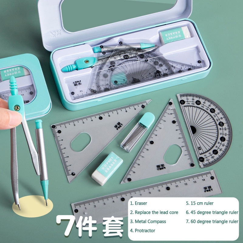 7 Cái/bộ Bộ Thước Bộ Hình Học Dụng Cụ Vẽ Bộ Tẩy Bộ La Bàn Toán Học Cho Nghệ Sĩ Học Sinh Đồ Dùng Soạn Thảo Văn Phòng Trường Học Văn Phòng Phẩm