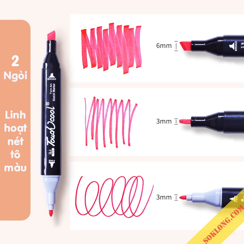 Bút màu dạ Marker Touch Cool chuyên nghiệp 60/48/30/24/12 màu 2 đầu HC1 tô màu hightlight kèm túi họa cụ