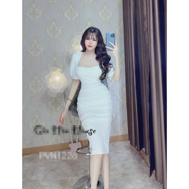 Váy đầm rúm body cổ vuông cực hót cúp ngực siêu hot tôn dáng