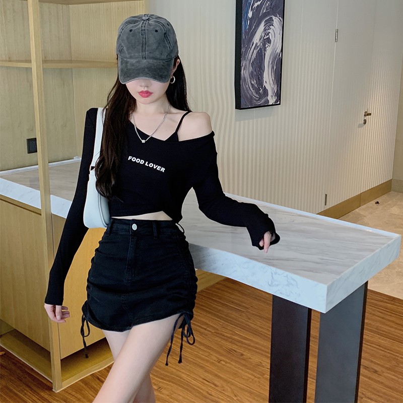 Chân váy jean Lưng Thun Phối Dây Rút Thời Trang Cho Nữ