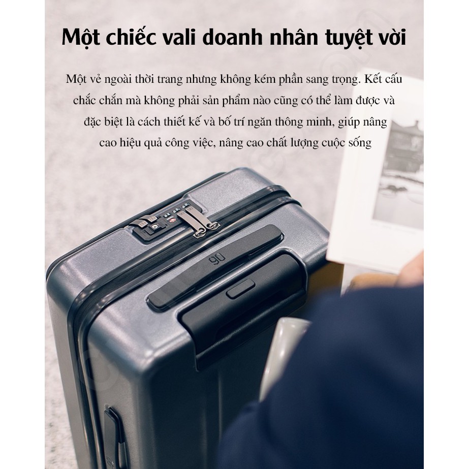 Vali passport Xiaomi 90 Go fun business boarding chassis 20inch/Vali du lịch xiaomi 20 Inch/90 Point 24 Inch trắng .