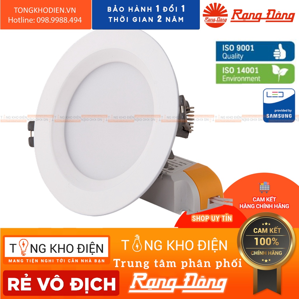 [CHÍNH HÃNG] Đèn LED âm trần đổi màu 9W khoét lỗ 110mm Rạng Đông, vỏ nhôm đúc, cánh tản nhiệt - SAMSUNG chipLED