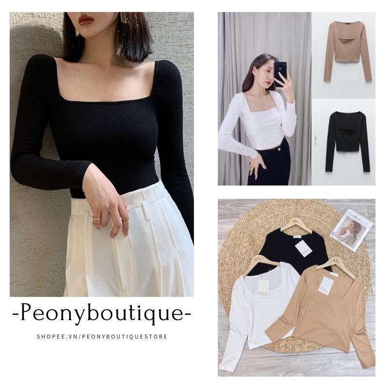 Áo Thun Cổ Vuông Nữ, Áo thun trơn cổ vuông dáng body 4 màu ĐEN | TRẮNG | NUDE Ulzzang HOT | BigBuy360 - bigbuy360.vn