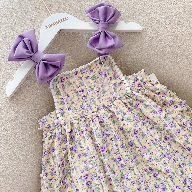 Đầm Hoa Hai Dây Đính Nơ Phong Cách Phương Tây Thời Trang Mùa Hè Hàng Mới Dành Cho Bé Gái