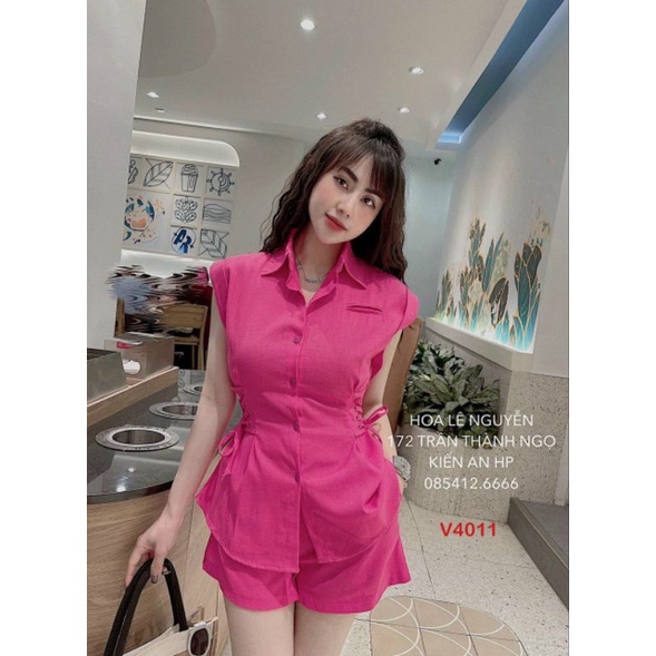 Set áo thắt nơ eo + short.