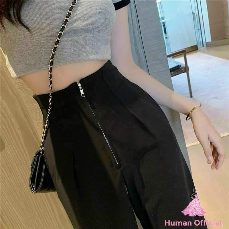 Quần Suông Nữ Human Ống Rộng Lưng Cao Gen Bụng Có Khóa Trước | BigBuy360 - bigbuy360.vn