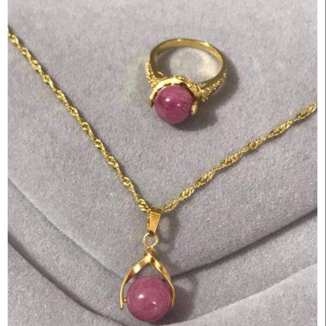 Bộ trang sức vang 10k mix ruby