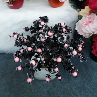 Chùm lựu giả cành lựu giả lá đen quả lựu hồng hoa giả