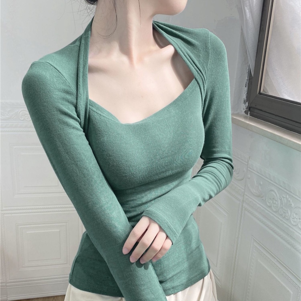 Áo thun COZOKC tay dài dáng ôm thời trang xinh xắn