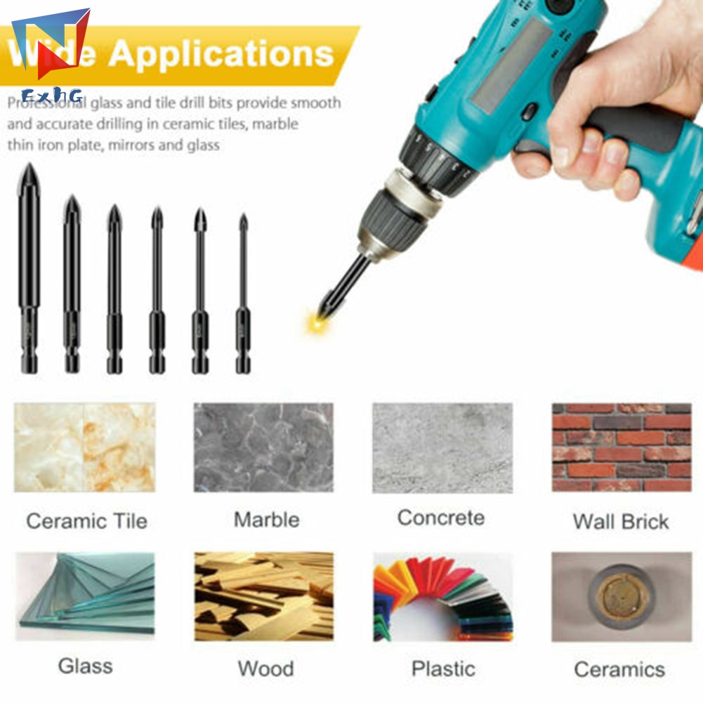 Bộ 6 Mũi Khoan Cacbua Vonfram Đa Năng Dùng Cho Gạch Men/Gạch/Kính/Gạch Men Đa Năng
