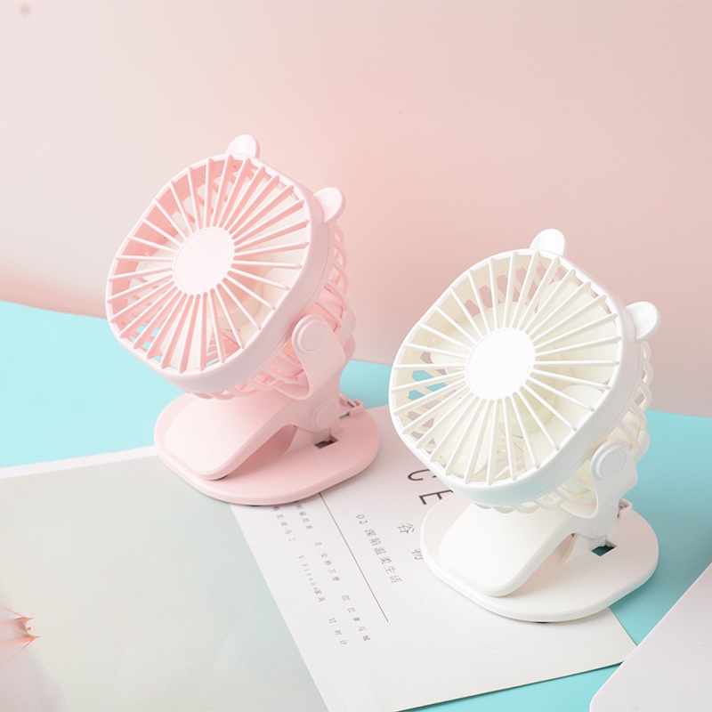 Quạt kẹp cạnh bàn , kẹp cạnh màn hình , kẹp nôi cho bé hình tai mèo nhựa ABS cao cấp