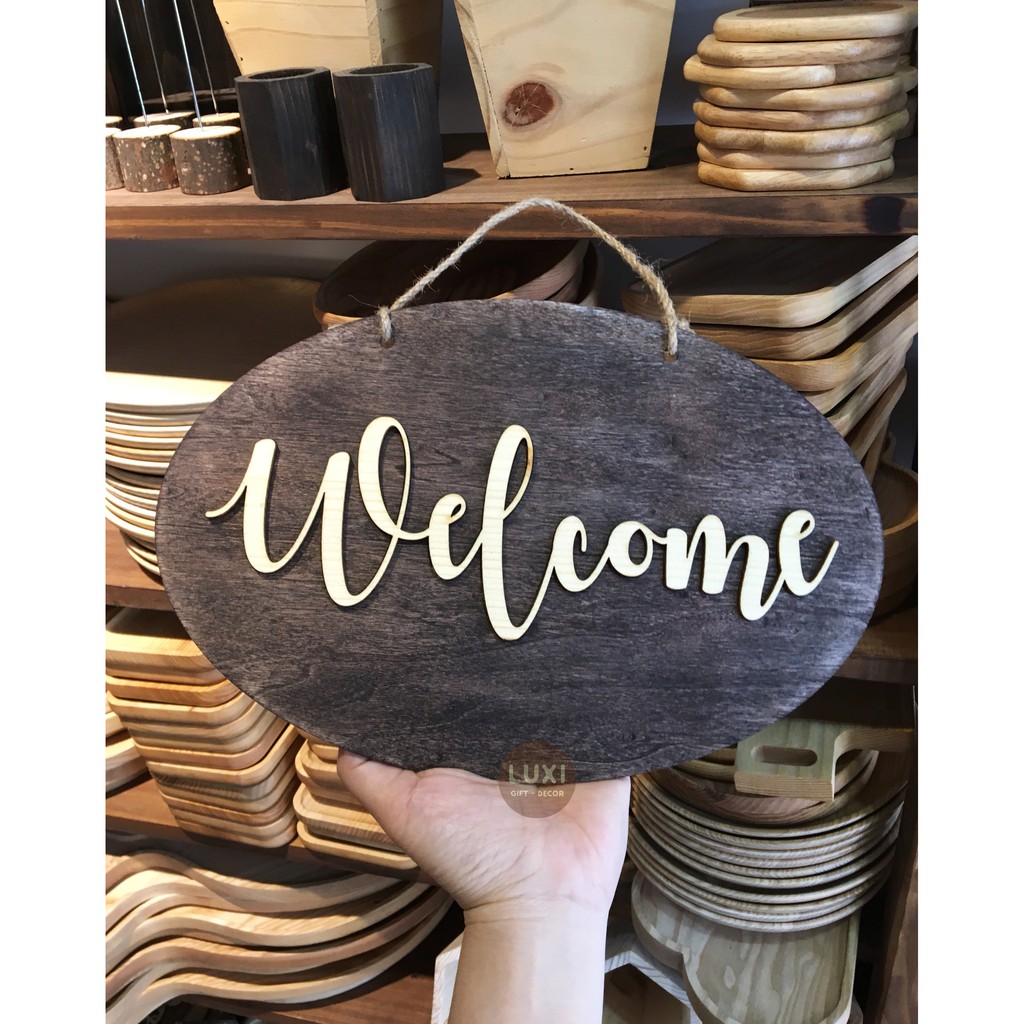 Bảng gỗ treo cửa 2 mặt Welcome - Closed LUXI decor