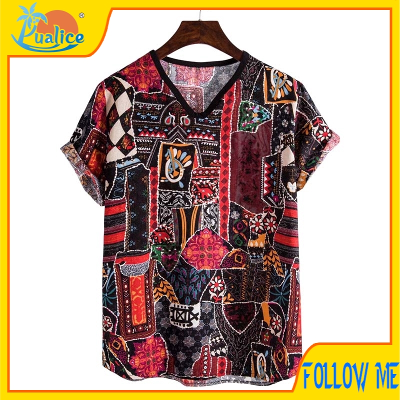 Chinese ethnic style dark flower series style characteristic linen print sweetheart short sleeves26