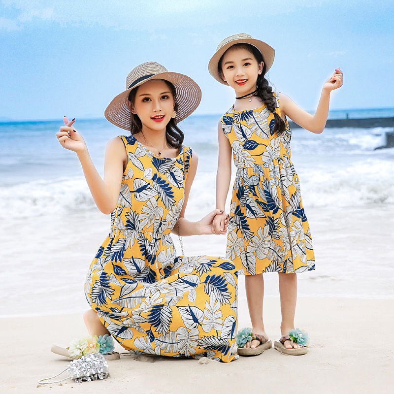 Đầm Cotton Dáng Dài Không Tay In Hoa Thời Trang Xuân Hè Dành Cho Mẹ Và Bé Size S-XL 110-160cm