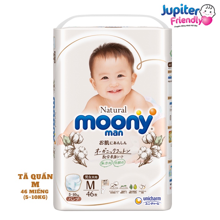 Bỉm - Tã Moony Natural nội địa Nhật size (dán NB63, S58, M46, L38- Quần M46, L36, XL32)