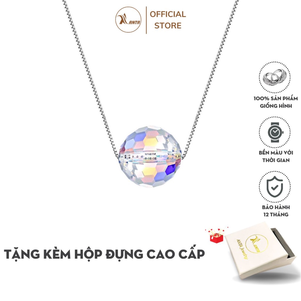 Dây chuyền bạc nữ ANTA Jewelry, thiết kế vòng cổ bạc mặt tròn đính đá pha lê 7 màu - ATJ7066B