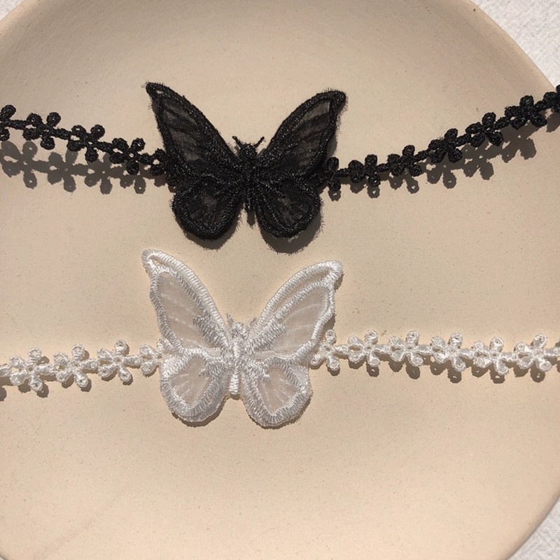 Vòng Cổ Choker Vải Ren Mặt Hoa Bướm Thời Trang Phong Cách Hàn Quốc Cho Nữ