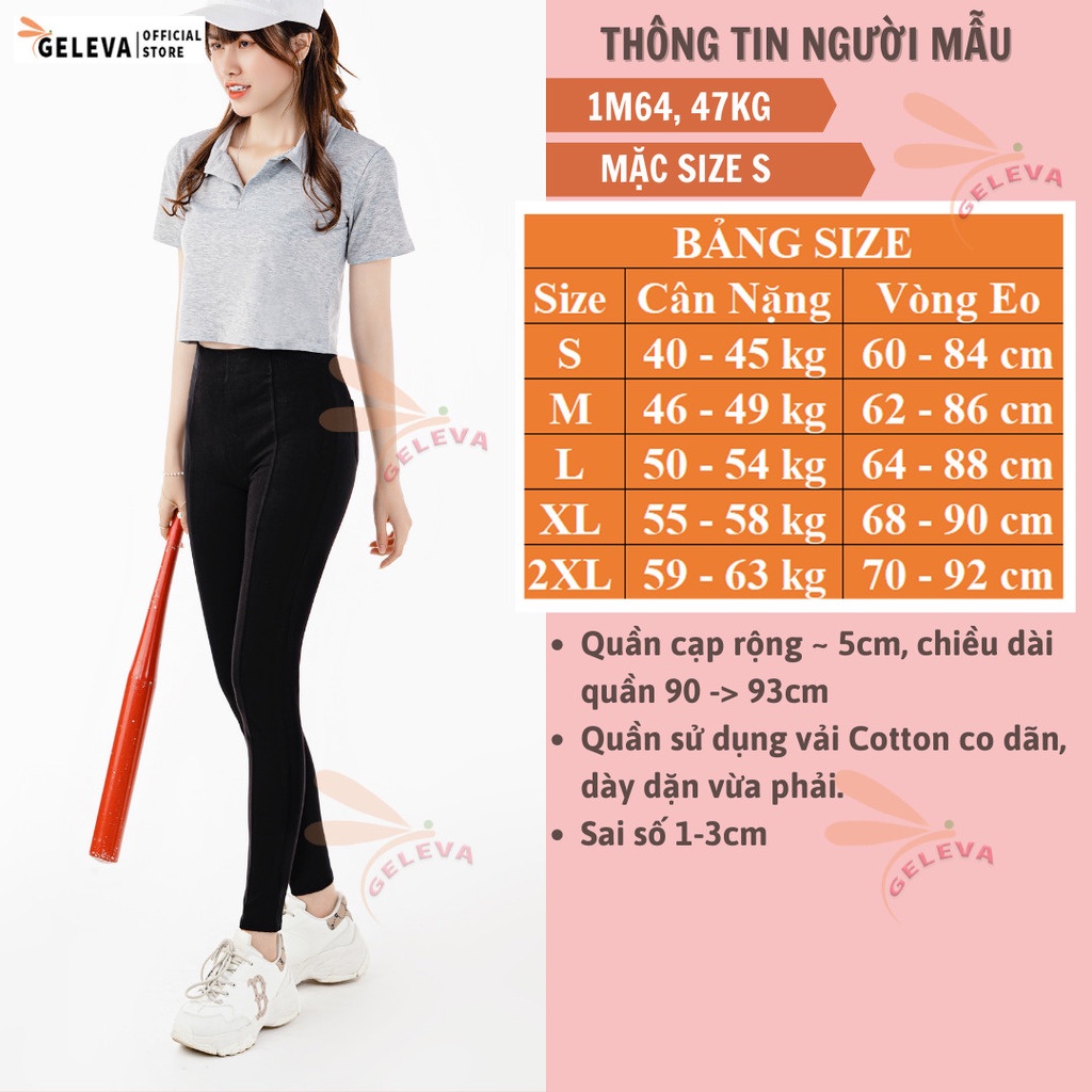 Quần legging nữ dài có 2 gân trước ôm bó vải cotton Geleva LEG423