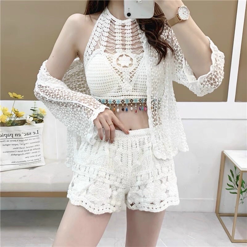 31-Bộ đồ bơi bikini⚡️Set ren đi biển 3 món sang chảnh( Có Bán lẻ)