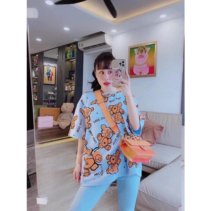 Áo phông tay lỡ Gấu Moschino FreeDom, áo thun unisex form rộng vải cotton thoáng mát