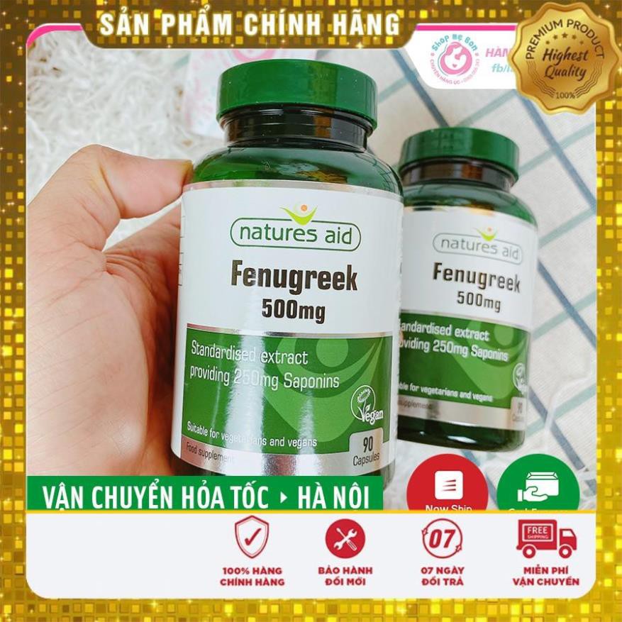 [CHUẨN AIR] Viên Uống Lợi Sữa Cỏ Ca Ri Fenugreek Natures Aid 500mg 90 viên - Xuất xứ Anh