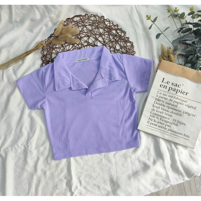 Áo croptop nữ Polo cổ bẻ chất THUN BORIP COTTON