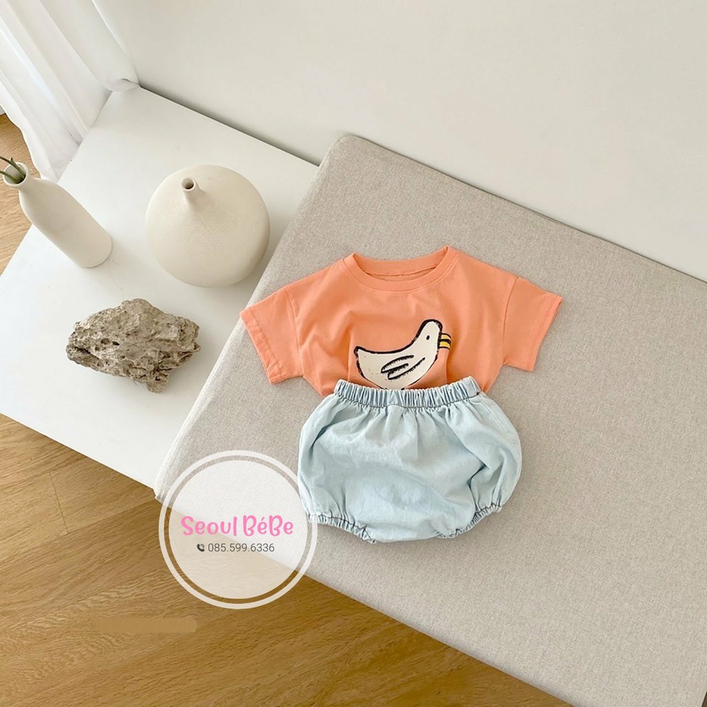 Áo phông cộc cổ tròn họa tiệt chú chim co giãn 4 chiều cho bé, chất mát, mịn DUCK BLACKBEAN, made in Korea