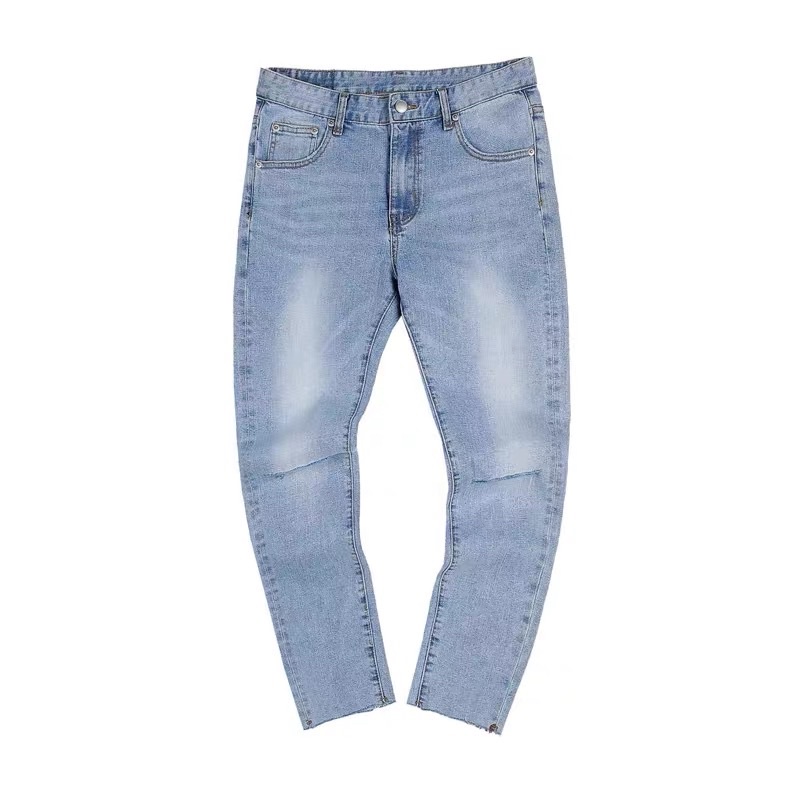 QUẦN JEANS SKINNY CO DÃN XANH TRƠN RÁCH GỐI (hình chụp thật)