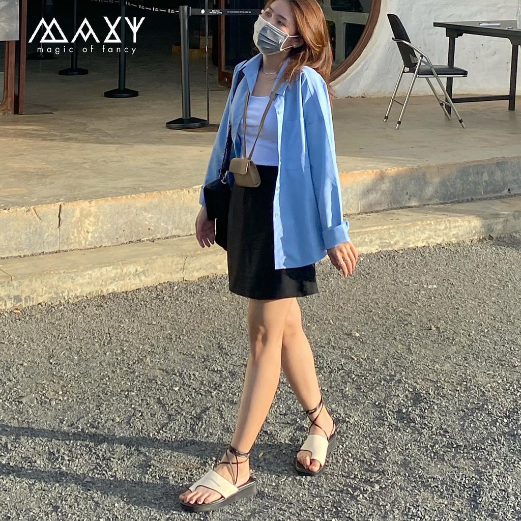 Áo sơ mi nữ form rộng có túi blue pocket shirt Maxy Workshop