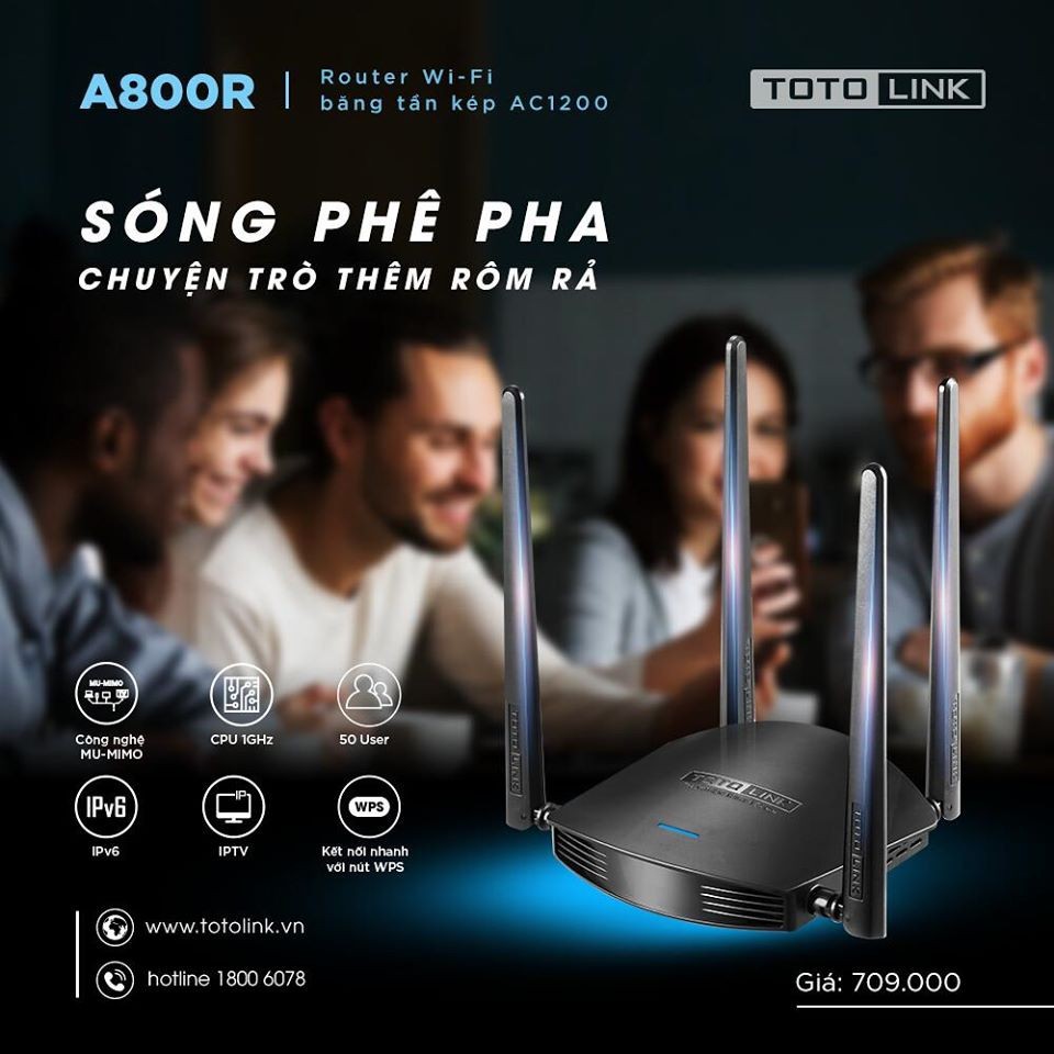 Bộ phát wifi Totolink A800R Router Wi-Fi băng tần kép AC1200