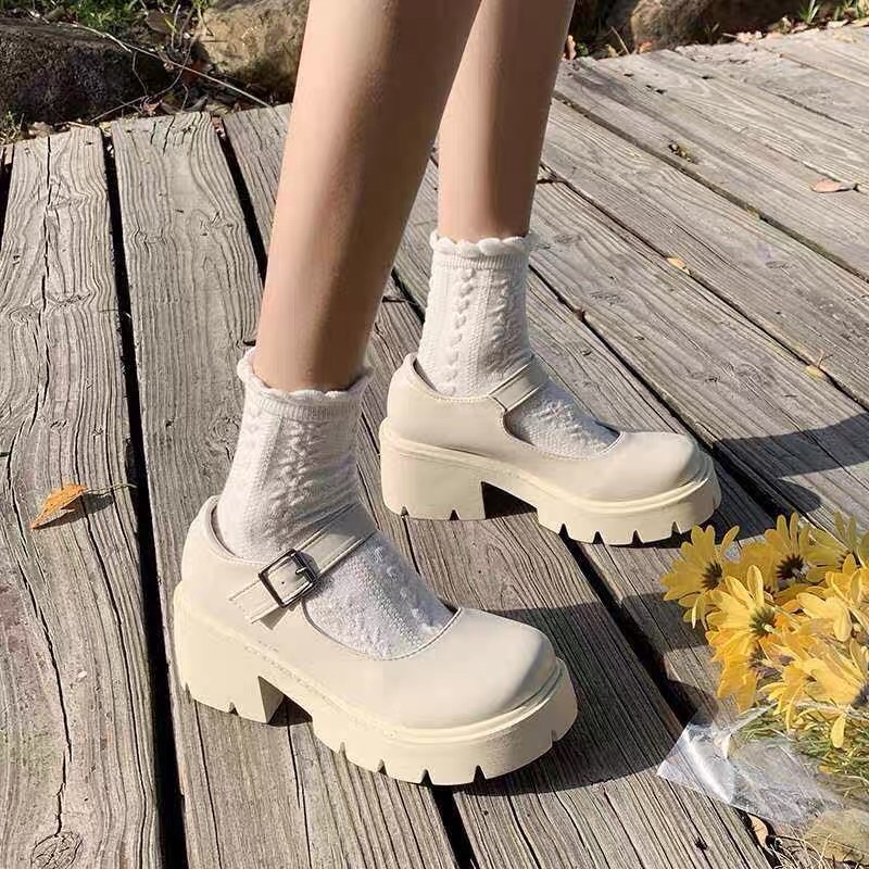 Giày búp bê lolita nữ cao cấp đế cao mũi tròn kiểu ulzzang xinh giá rẻ JAENIA GD009