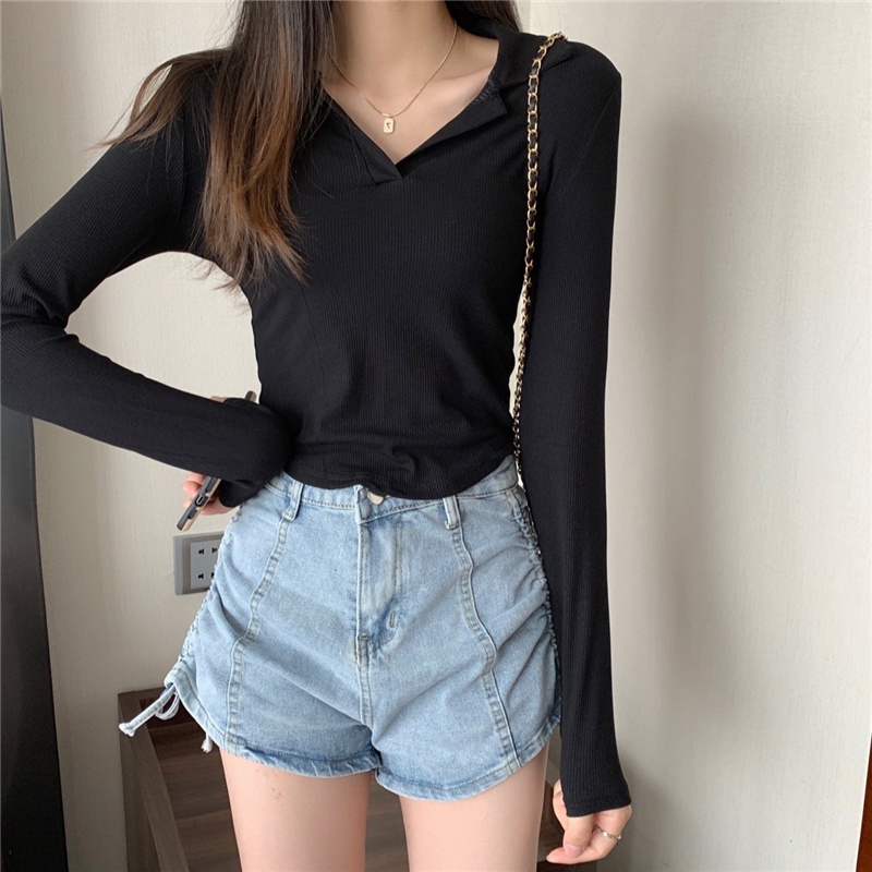 Áo thun polo tay dài màu sắc thời trang Hàn Quốc cho nữ | BigBuy360 - bigbuy360.vn