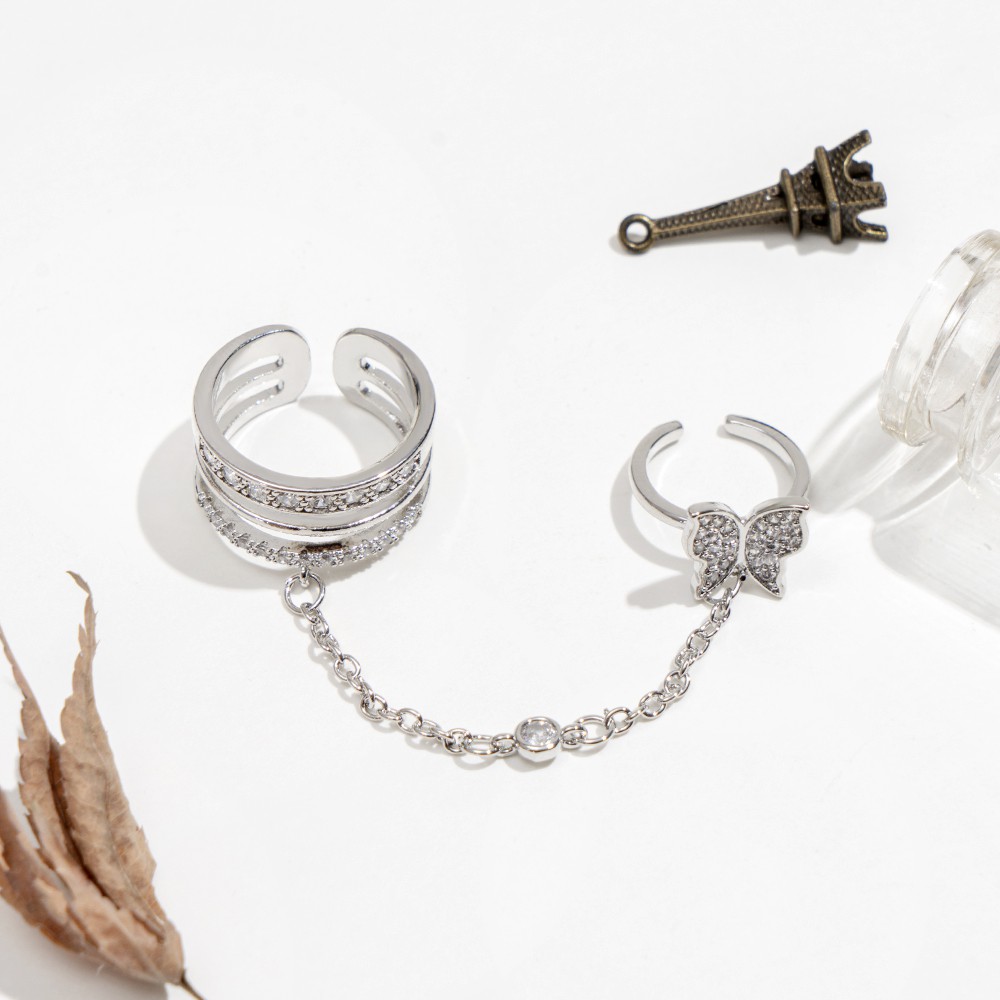 Bộ nhẫn 2 trong 1 hình bướm đính đá thời trang dành cho nữ