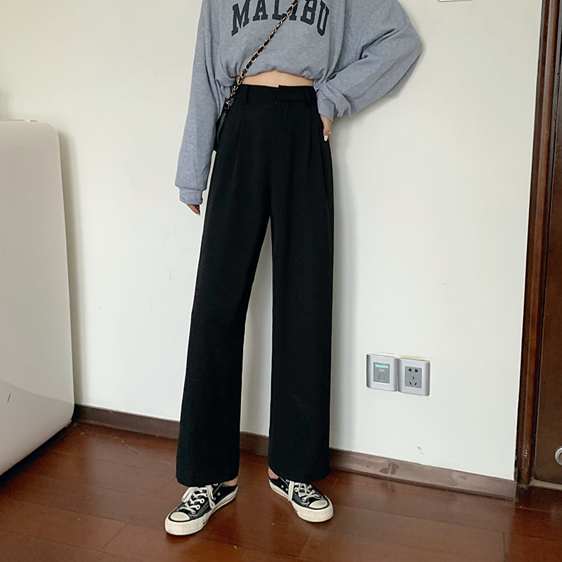 Quần dài lưng cao màu trơn kiểu dáng đơn giản 37735