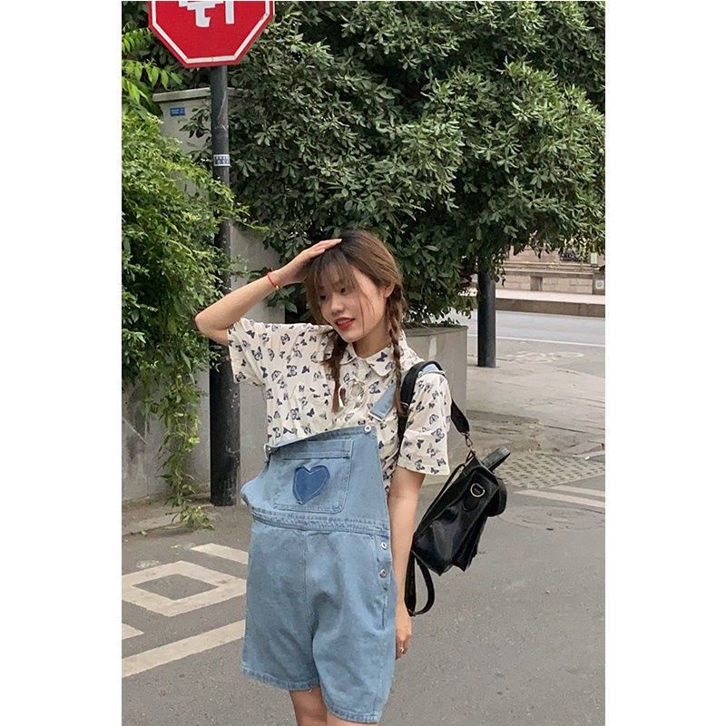 Áo Sơ Mi Tay Ngắn Dáng Rộng In Hình Bướm Vintage Thời Trang Mùa Hè Cho Nữ