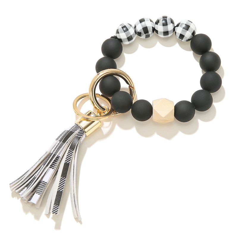 Vòng Tay Chuỗi Hạt Gỗ Phối Tua Rua Và Móc Khóa Bằng Silicone Và Gỗ Dành Cho Ngày Của Mẹ