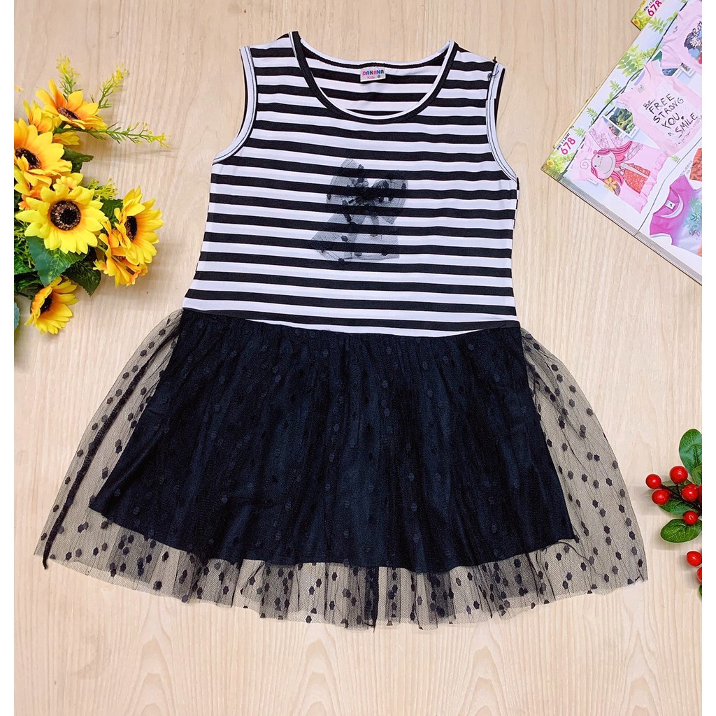 Váy bé gái - Váy sọc kẻ liền thân 2 lớp cho bé gái chất liệu thun cotton - Vạn xuân shop