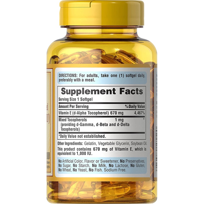 Viên Bổ Sung Puritan's Pride Vitamin E - 1000iu 450mg size 100 Viên mẫu mới nhất
