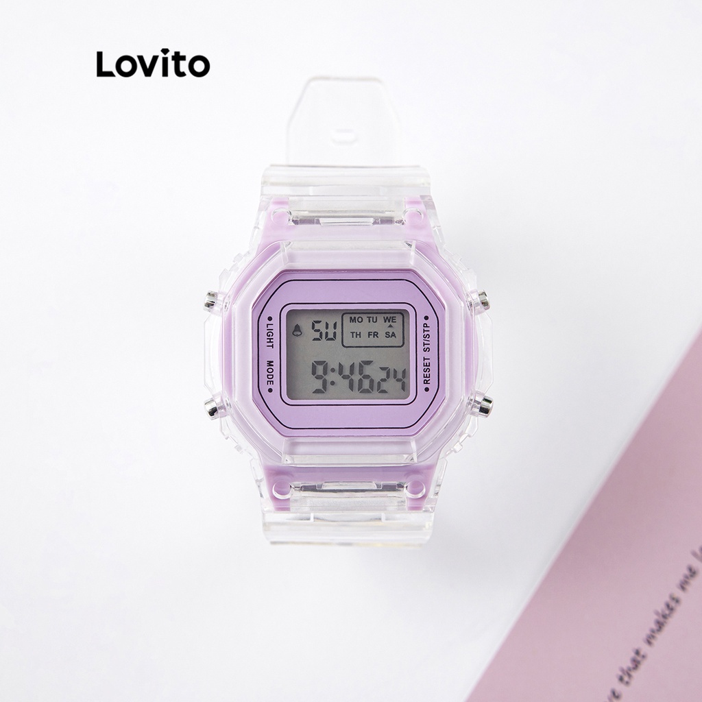 Đồng Hồ Điện Tử Lovito Dây đeo trong suốt trơn Đèn LED đa chức năng Bình thường LL4023 (Hồng/Tím/Trắng/Vàng)