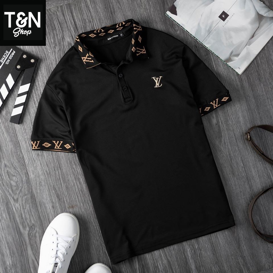 Áo thun ngắn tay cổ bẻ nam Logo LV thêu lịch lãm, sang trọng Q501, full size tới 78kg | BigBuy360 - bigbuy360.vn