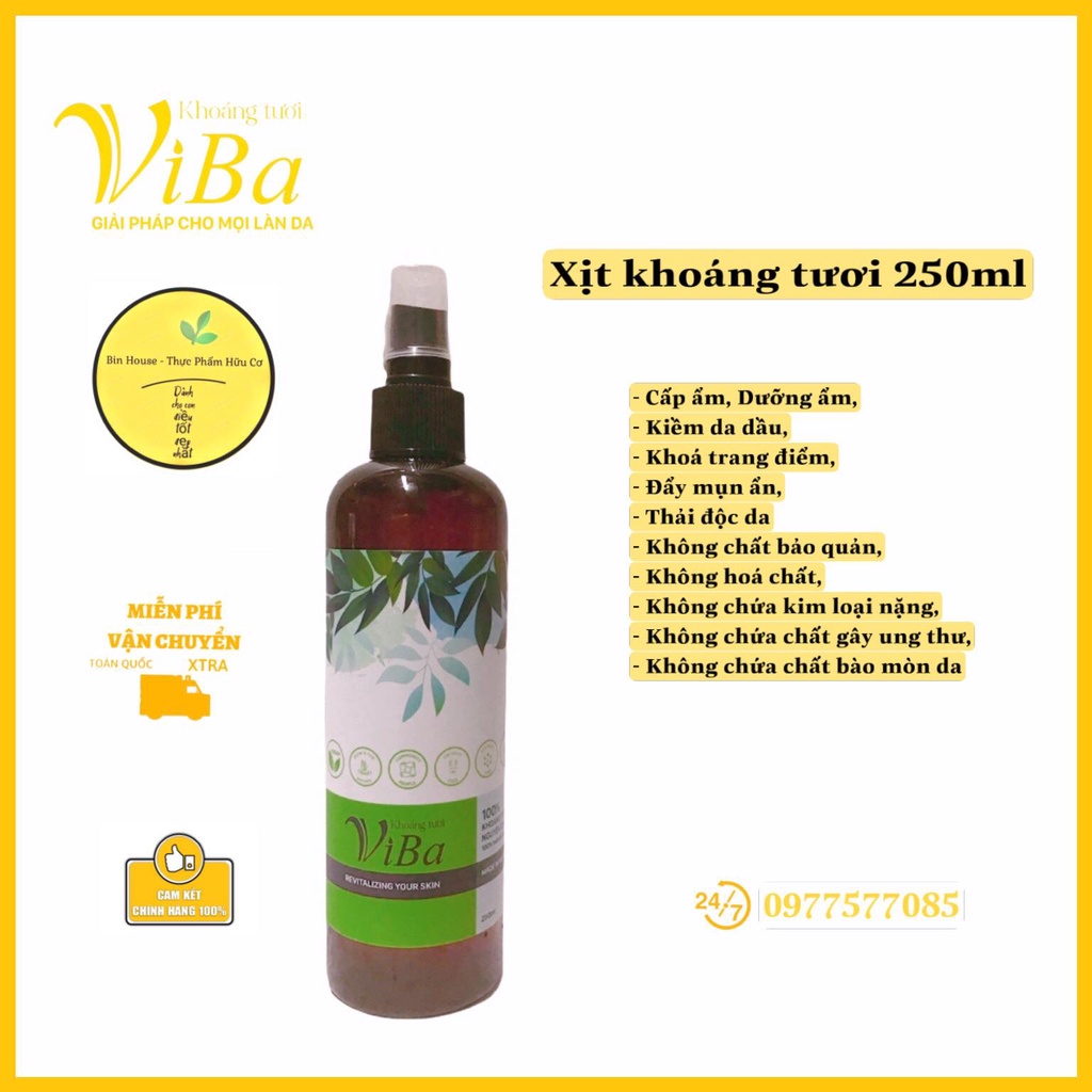 Xịt khoáng tươi nguyên chất 250ml Khoáng Tươi ViBa dưỡng ẩm, bù khoáng, khóa lớp trang điểm, kiềm dầu