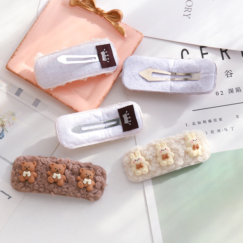 Kẹp tóc hình gấu, thỏ len xoăn dễ thương BeBie - BP429