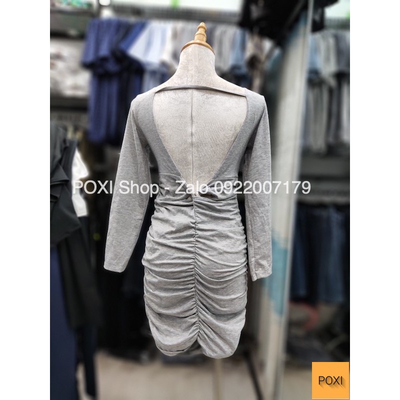 [ẢNH THẬT] Đầm Body Tay Dài Hở Lưng Tinh Tế (ĐEN+XÁM) | BigBuy360 - bigbuy360.vn