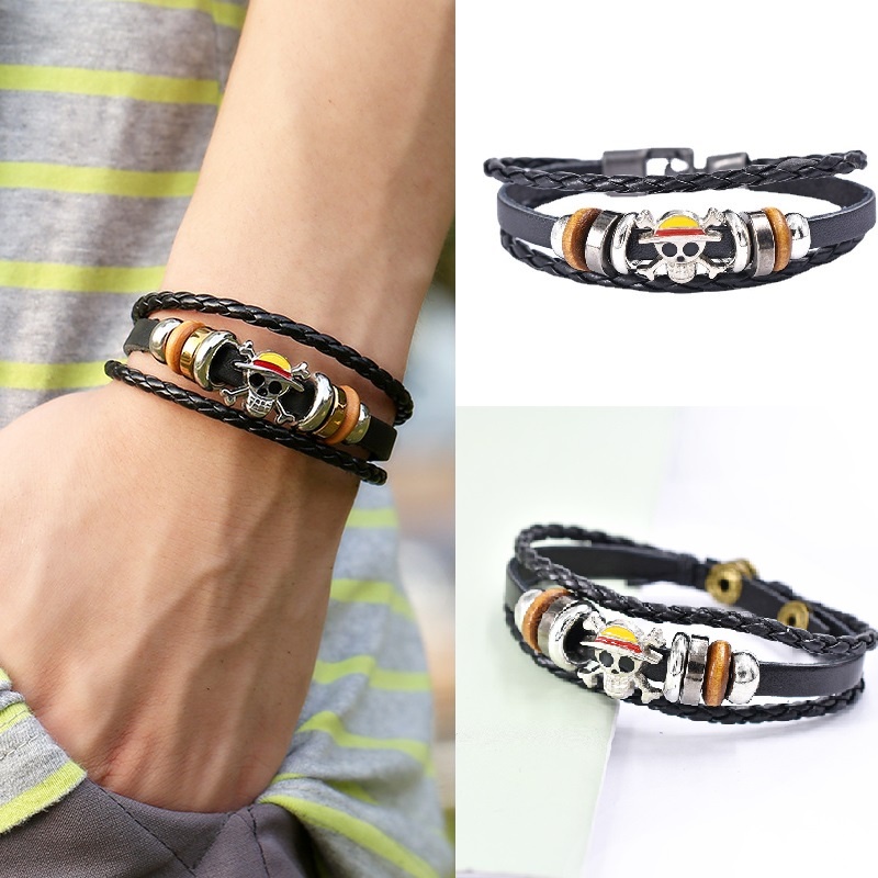 Vòng Tay Da Mặt Đầu Lâu Thiết Kế Hợp Thời Trang Cho Nam Giới (20CM)